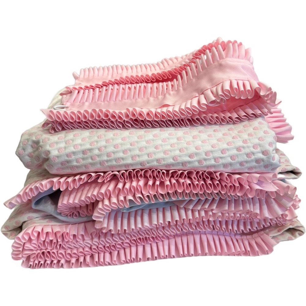 Pottery Barn Audrey Polka Dot CUSTOM Drapes Set 2 Pink Embroidered Chenille RARE